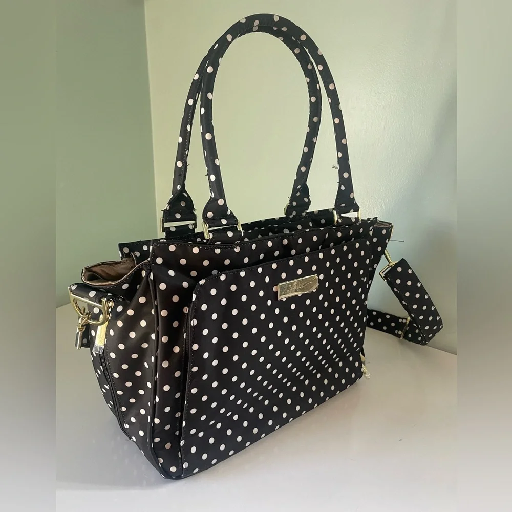 JuJuBe Baby Diaper Bag Polka Dot Tote Bag Changing Pad Pockets Storage New